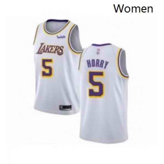 Womens Los Angeles Lakers 5 Robert Horry Authentic White Basketball Jerseys Association Edition